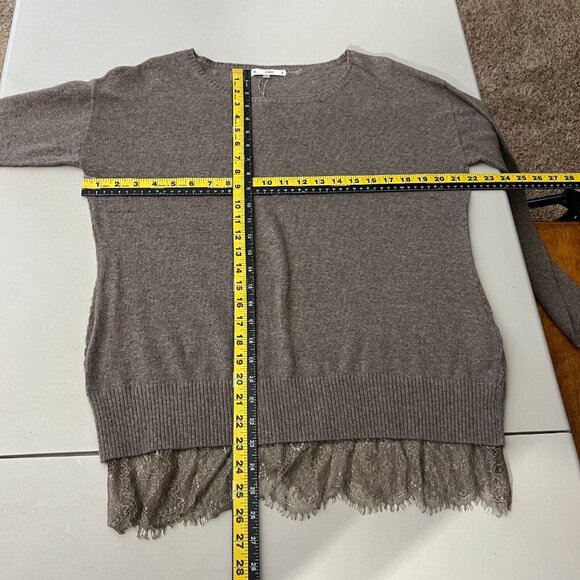 Sioni Tunic Sweater Womens Small Brown Cashmere Wool Blend Knit Layered Lace Hem - Picture 2 of 10